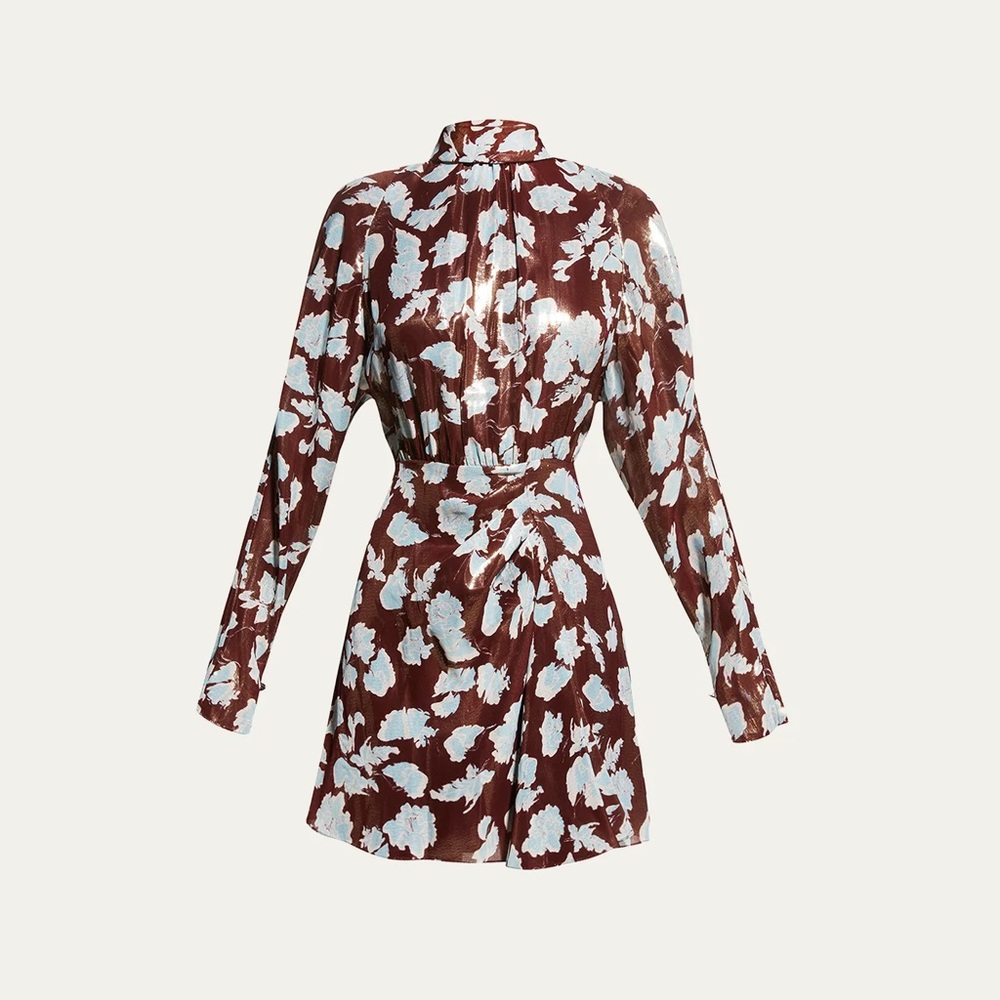Tanya Taylor Hannah Floral Silk Lame Mini Dress